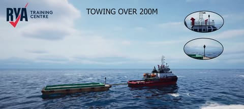 3D rendering of a vessel towing astern with a tow length over 200m