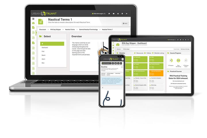 Urban Truant LMS shown across laptop, tablet, and phone